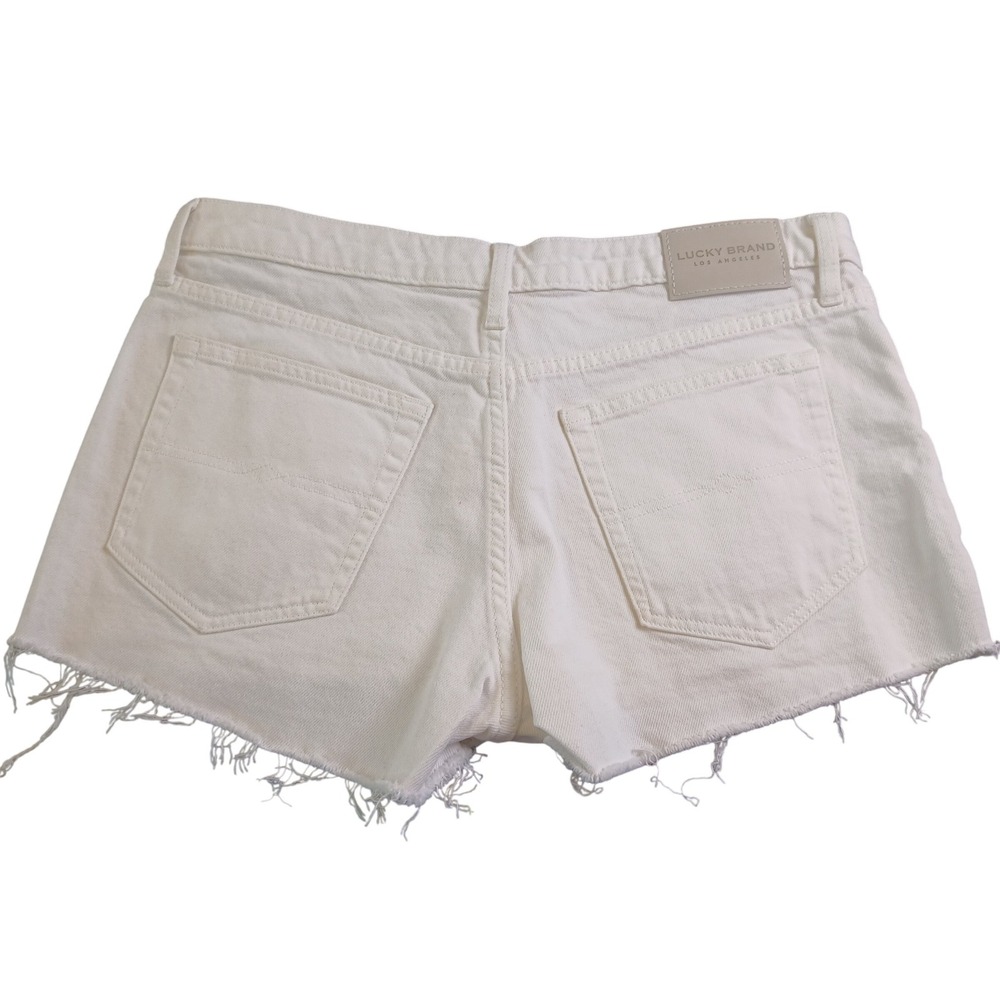 Lucky Brand The Cut Off White Denim Shorts High Rise Button Fly Raw Hem Sz 10/30